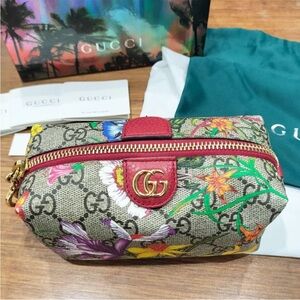 Gucci Red and Green Floral Cosmetic Bag